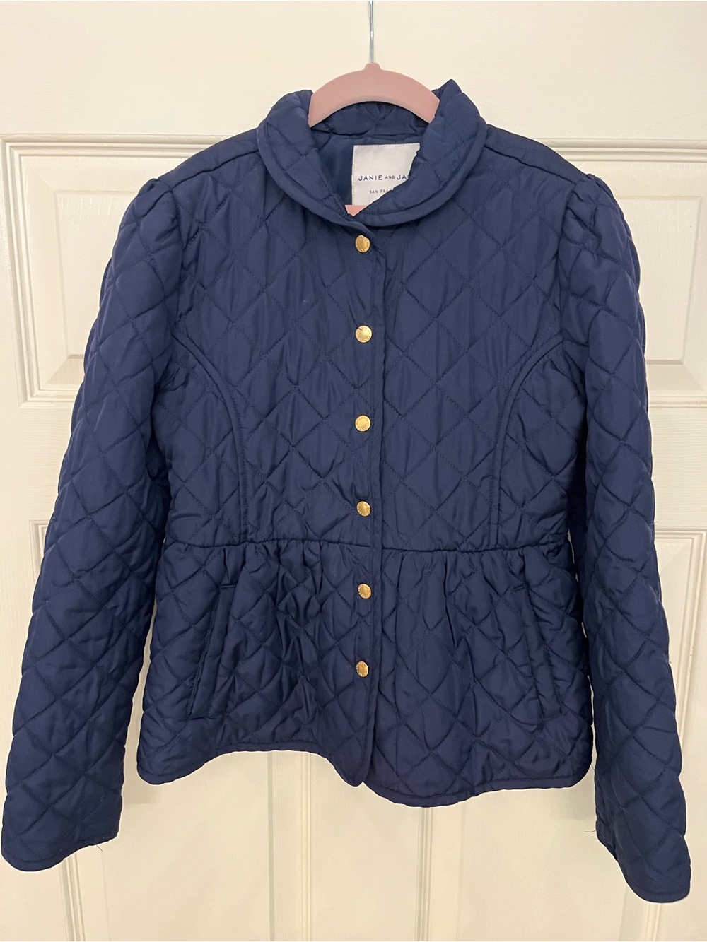 Janie and Jack Girls Navy Classic Quilted Peplum Barn Jacket